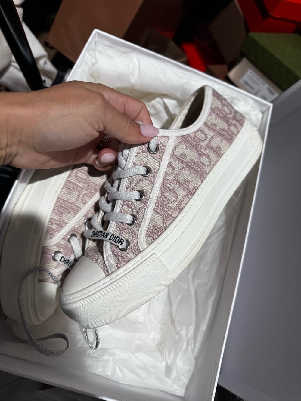 Dior Pink Logo-Print Low-Top Sneakers